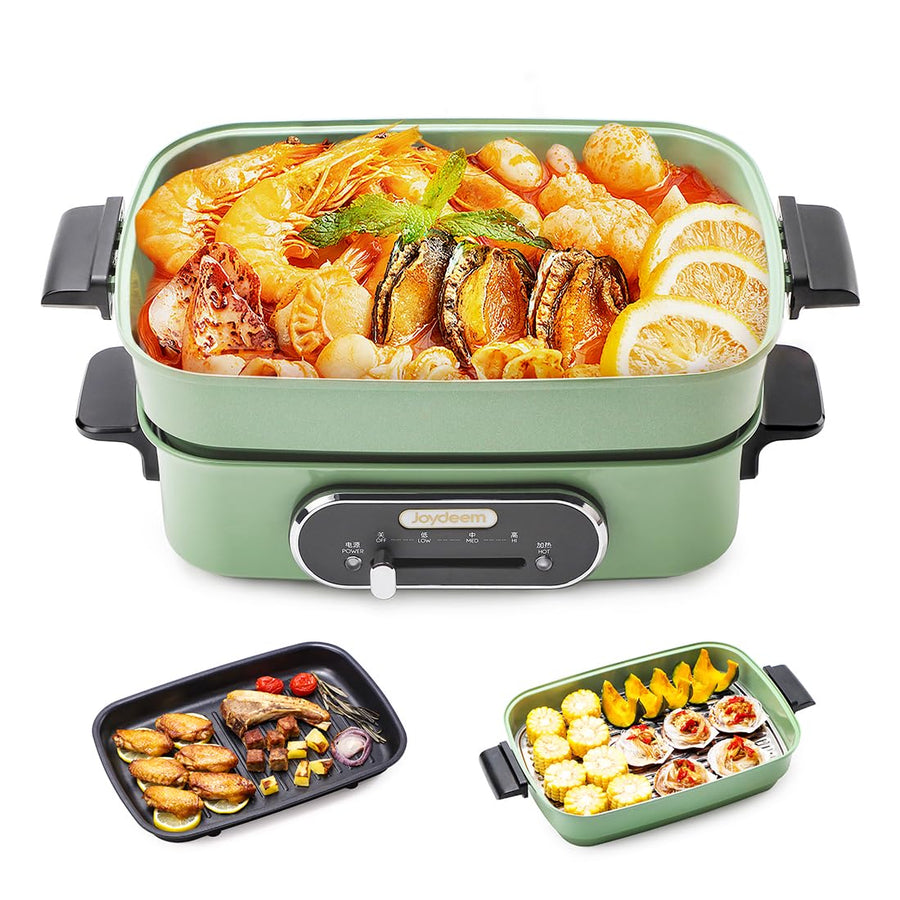 3 in 1 Electric Hot Pot with Grill Pan Steamer and Ceramic Coating