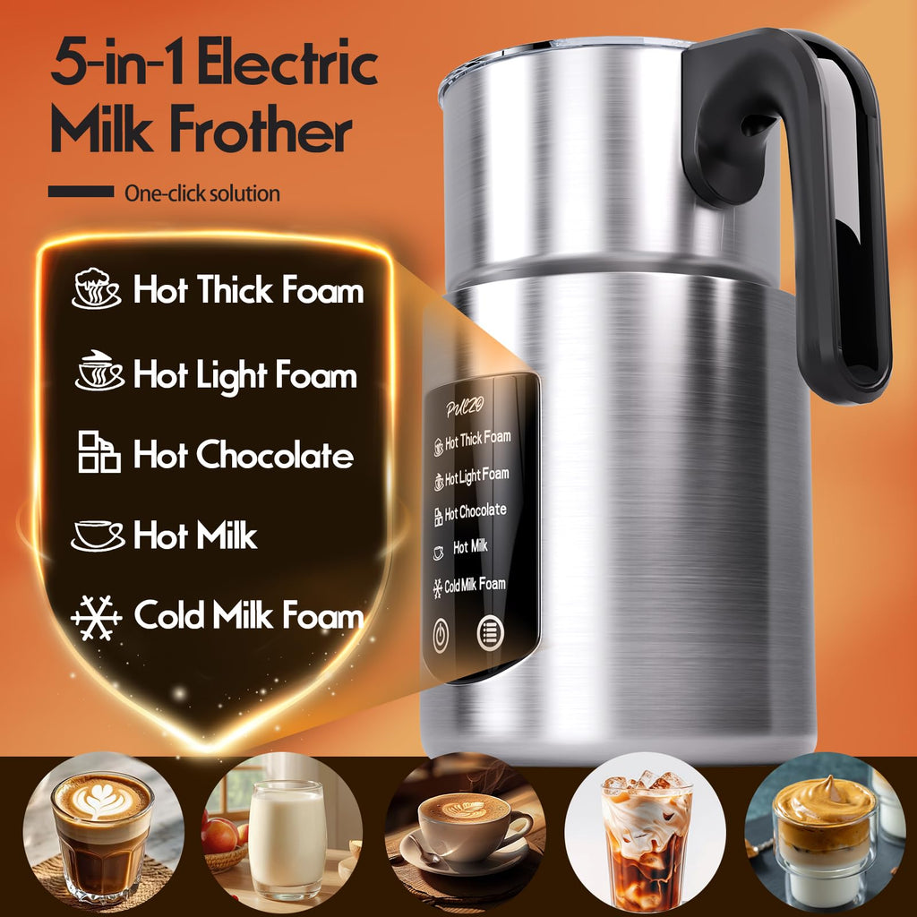 5 in 1 Electric Milk Frother and Steamer for Hot and Cold Foam