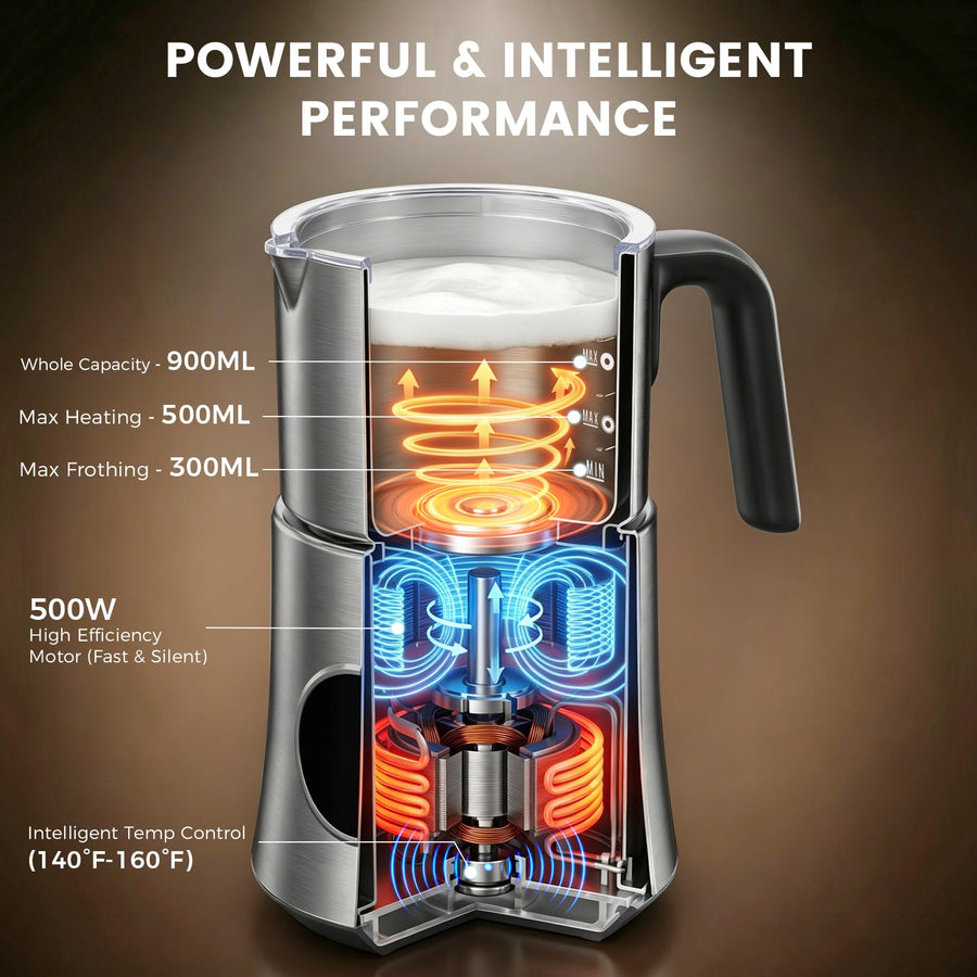 Automatic Milk Frother and Steamer with Hot and Cold Foam