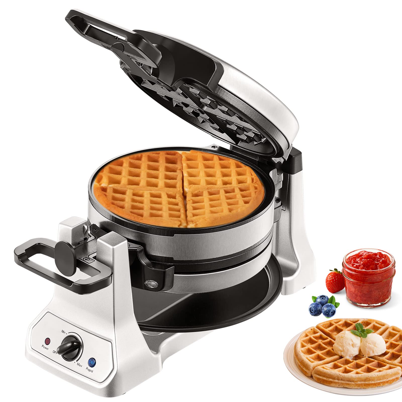 Commercial Stainless Steel Waffle Maker with Browning and Timer Control