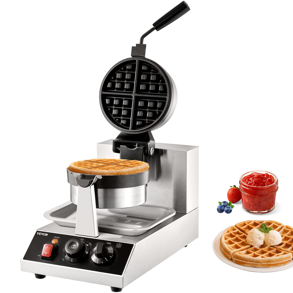 Commercial Stainless Steel Waffle Maker with Browning and Timer Control