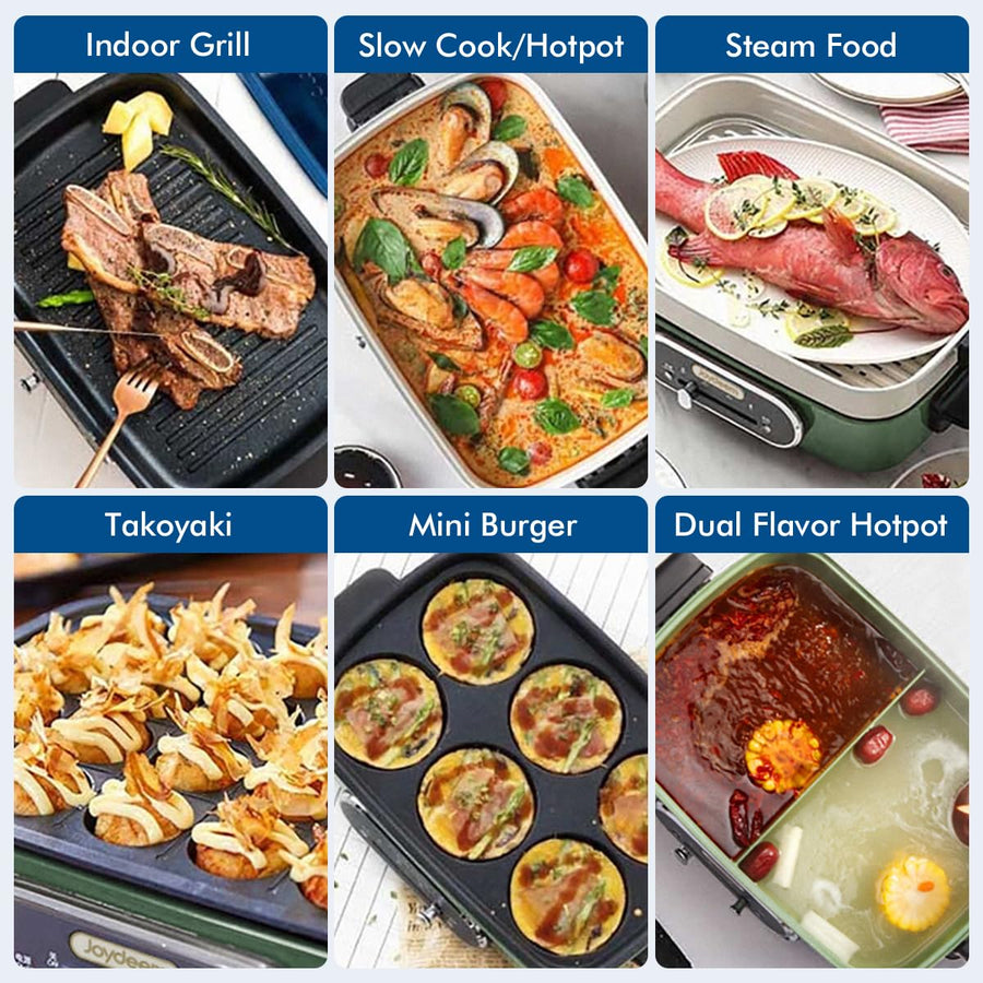 3 in 1 Electric Hot Pot with Grill Pan Steamer and Ceramic Coating