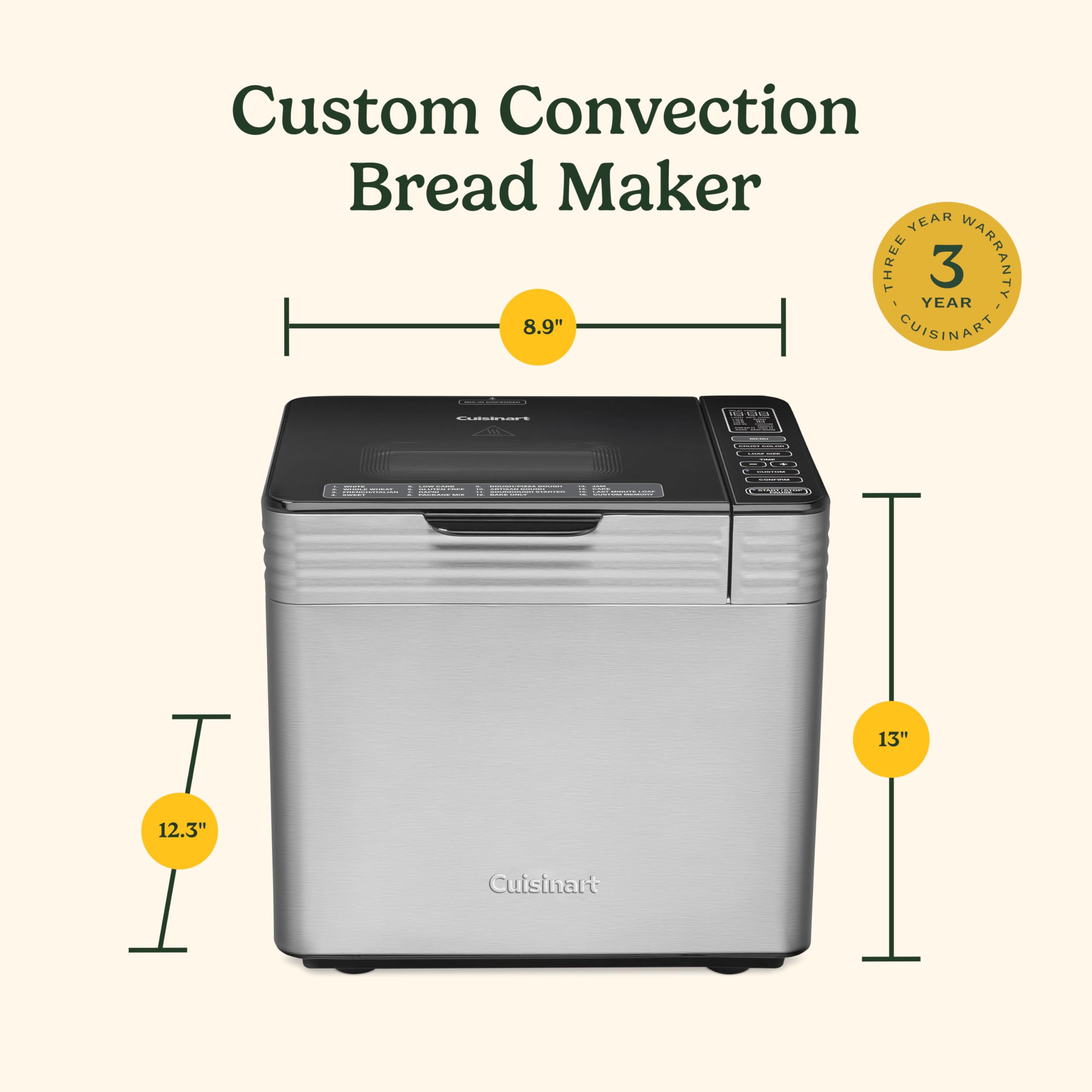 Convection Bread Maker with 16 Programs and 3 Loaf Sizes up to 2 Pounds