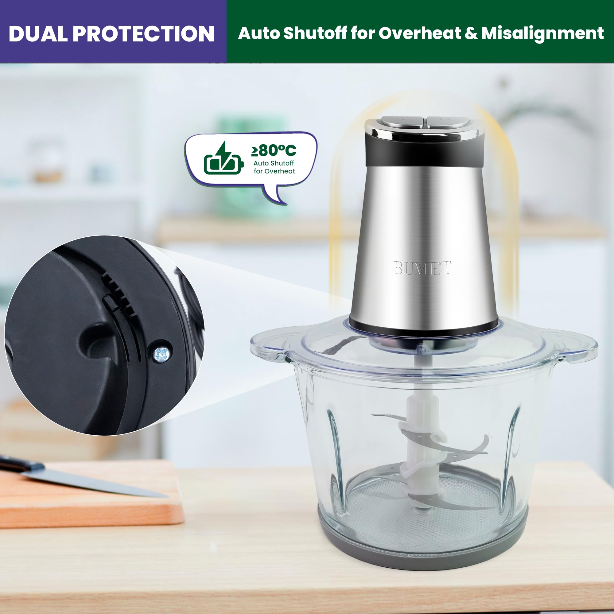 800W 12 Cup Food Chopper with LED Timer and Six Tiered Blades