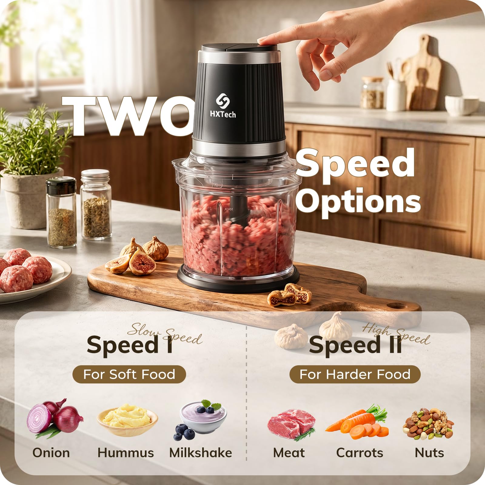 Two Speed Food Processor and Chopper Set with Two 4 Cup Bowls