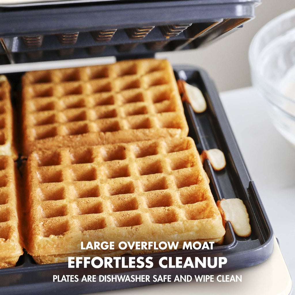 4 Square Belgian and Classic Waffle Maker with Ceramic Nonstick Plates