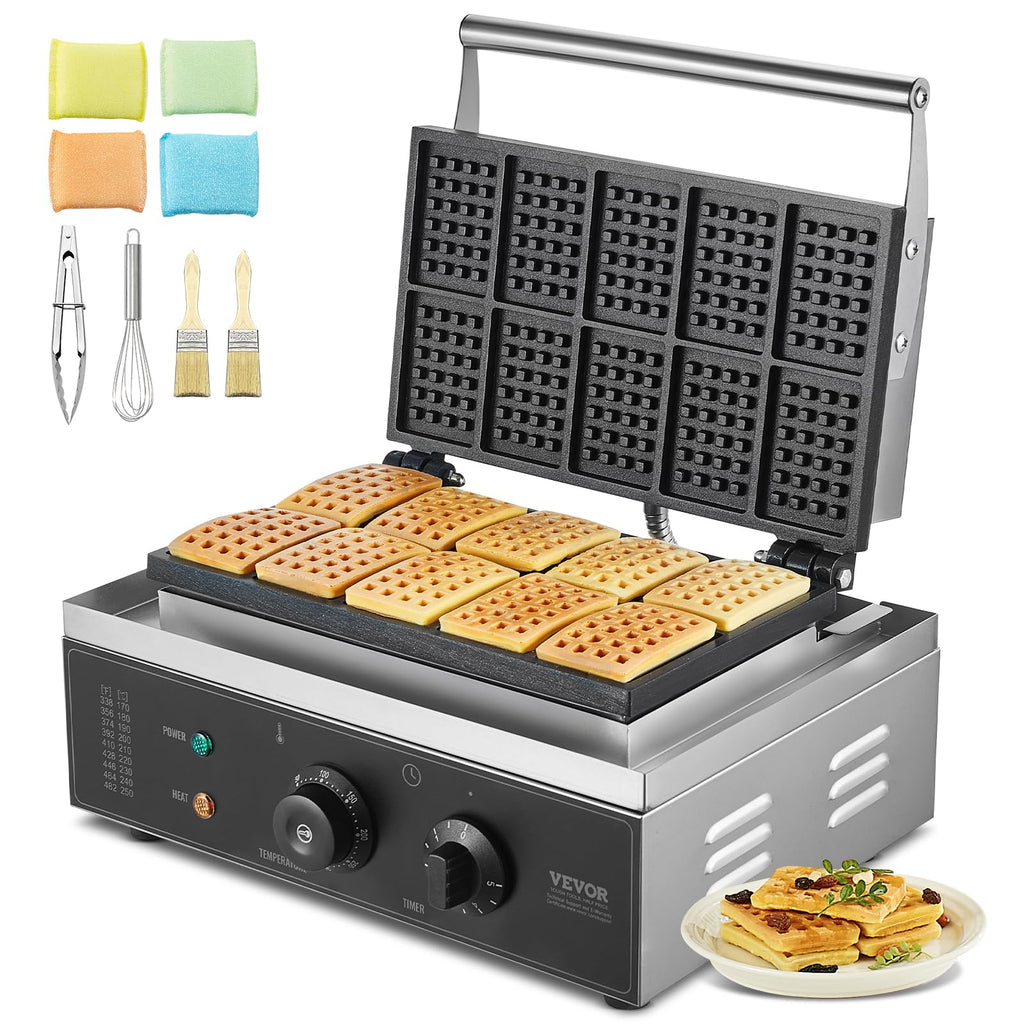 Commercial Stainless Steel Waffle Maker with Browning and Timer Control