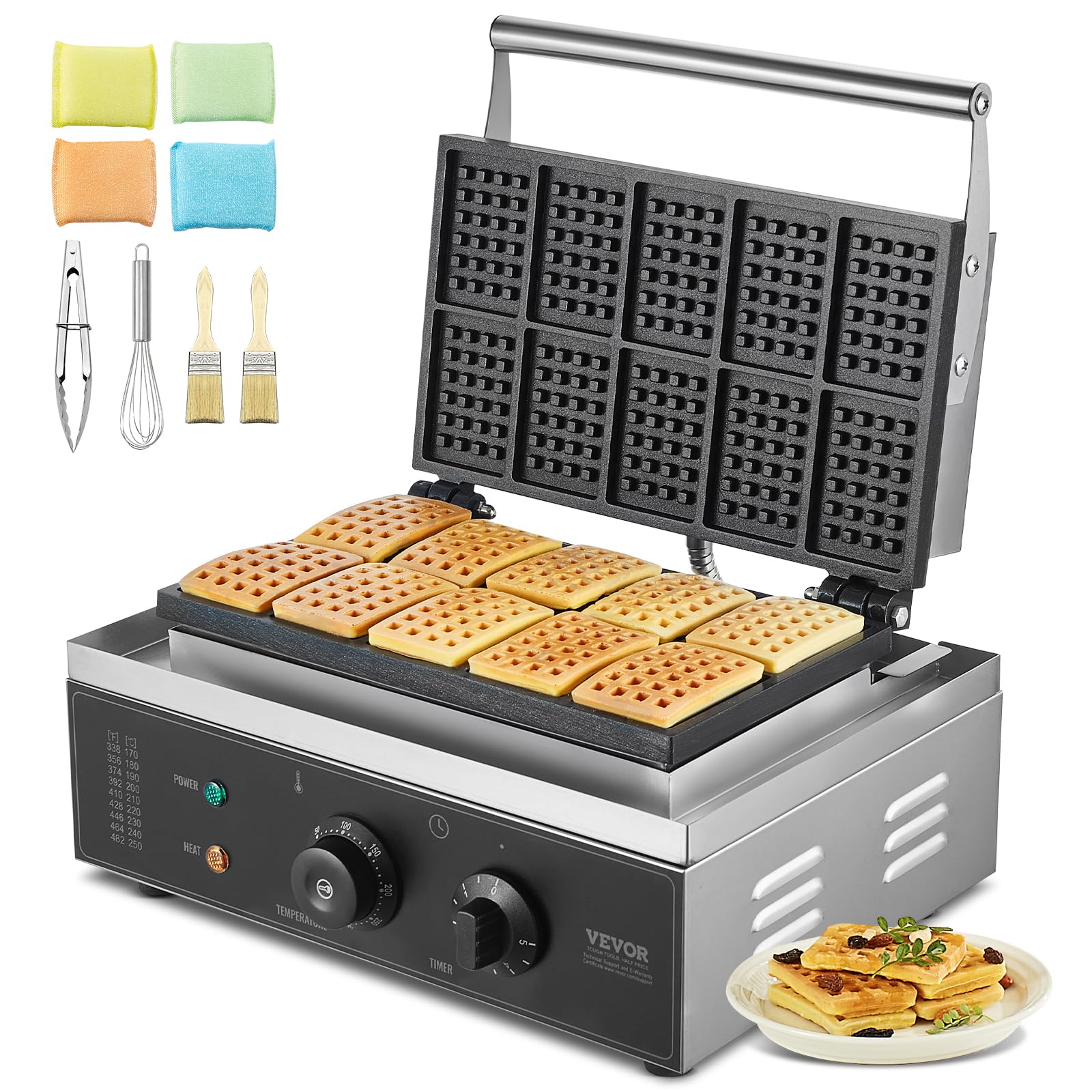Commercial Stainless Steel Waffle Maker with Browning and Timer Control