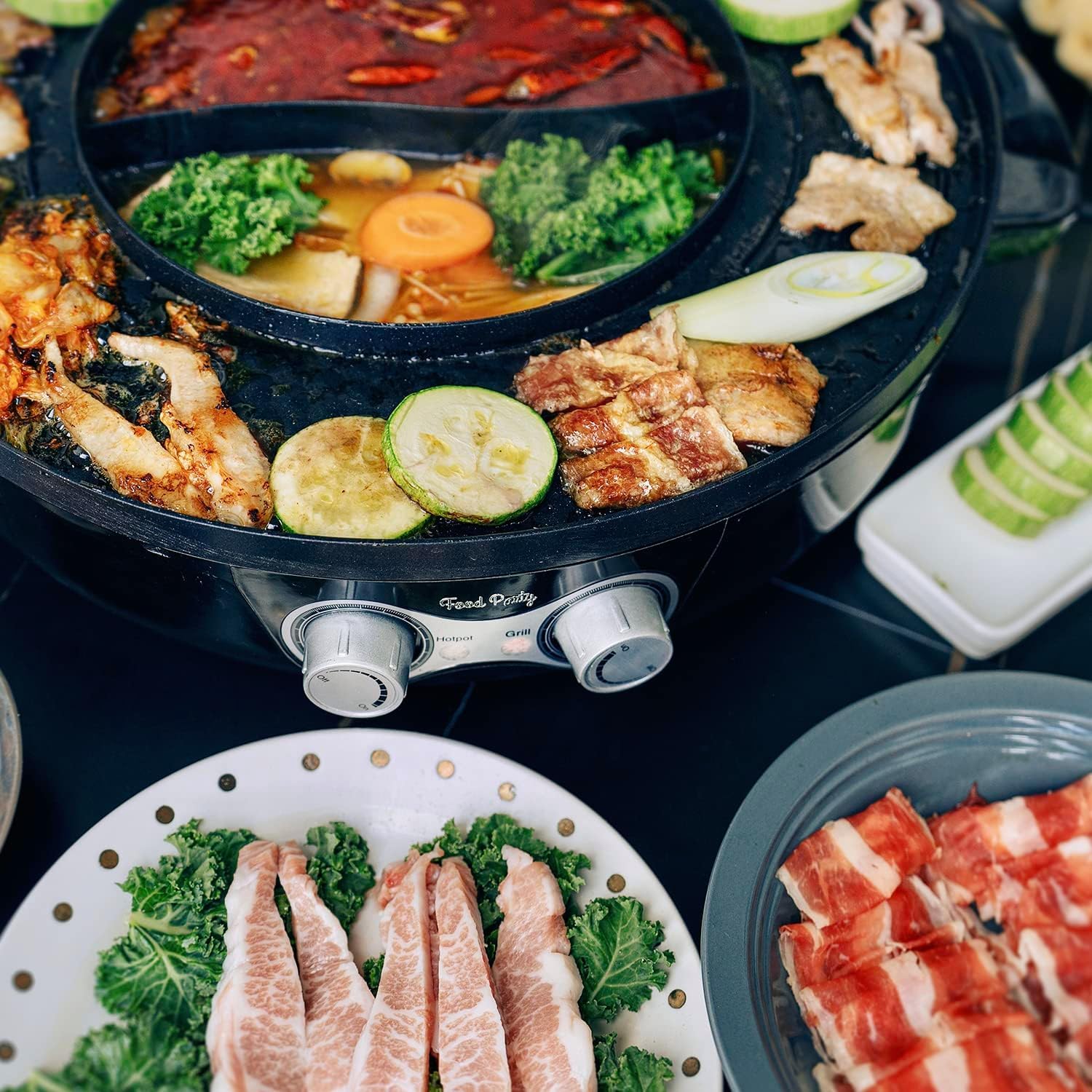 16.5 Inch Electric Hot Pot and Smokeless Korean BBQ Grill Combo