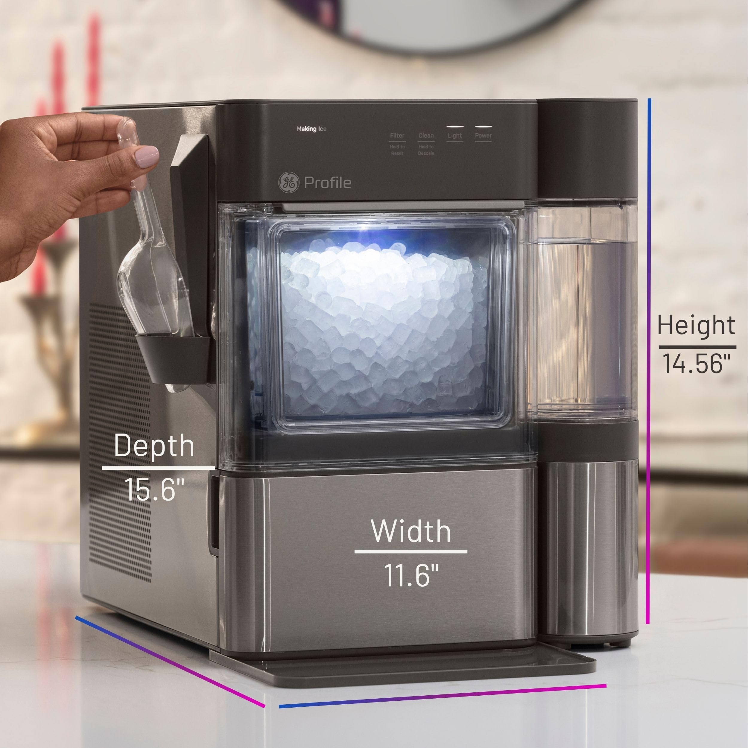 Portable Countertop Nugget Ice Maker with Side Tank 36 Pounds Daily