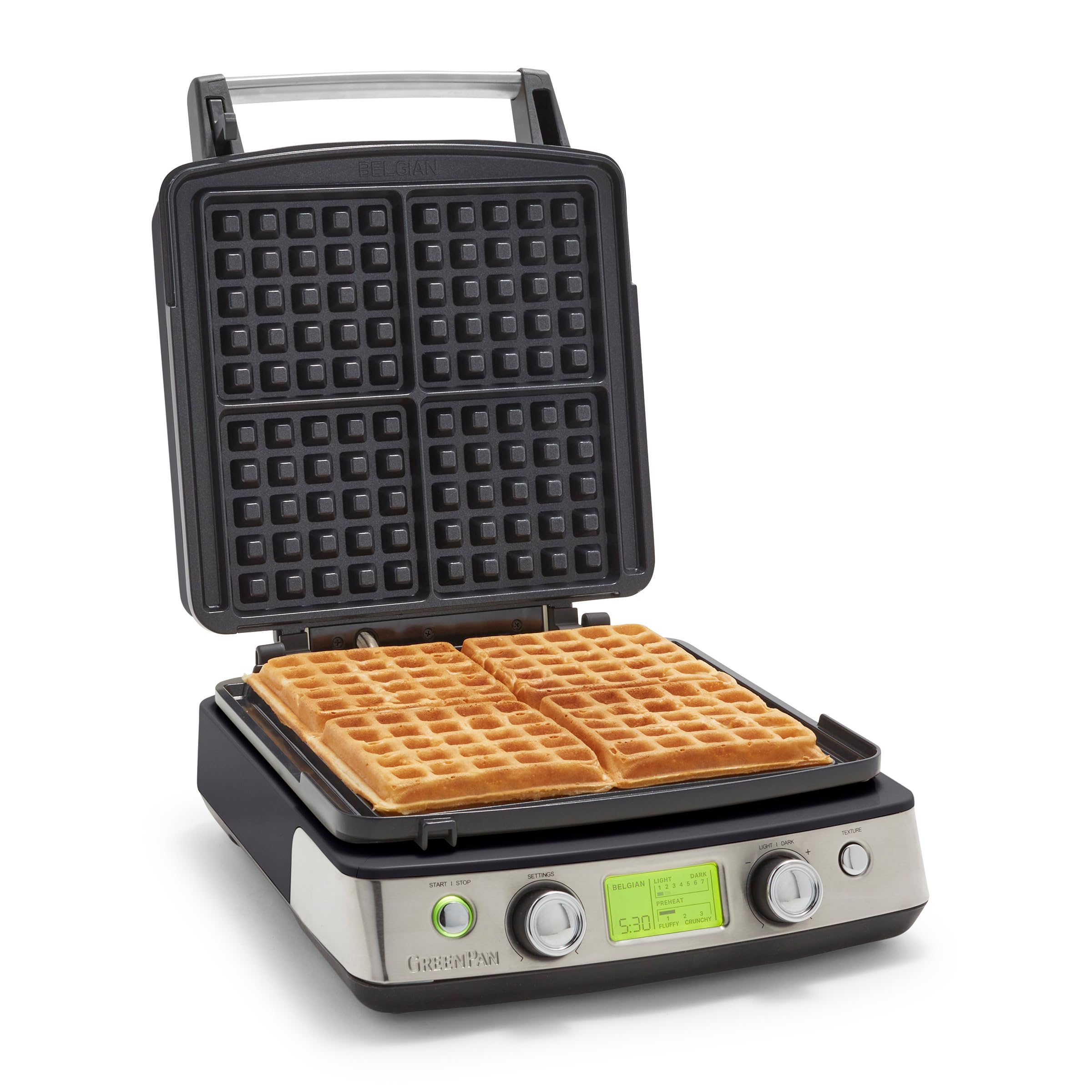 4 Square Belgian and Classic Waffle Maker with Ceramic Nonstick Plates
