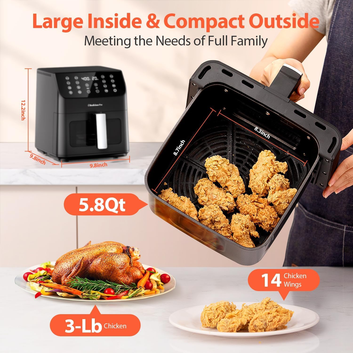 5.8QT Large Digital Air Fryer with Clear Window and 12 Cooking Functions
