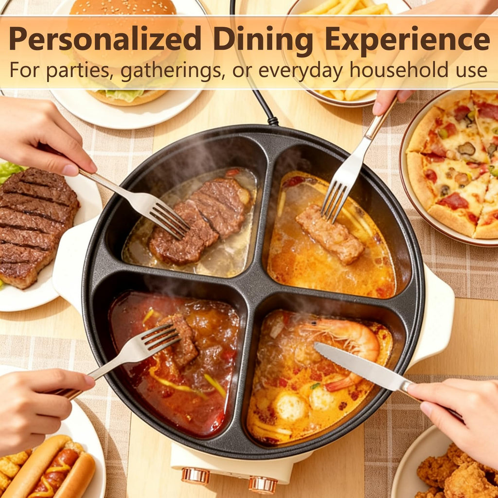 6L Four Compartment Multifunction Electric Hot Pot and Slow Cooker