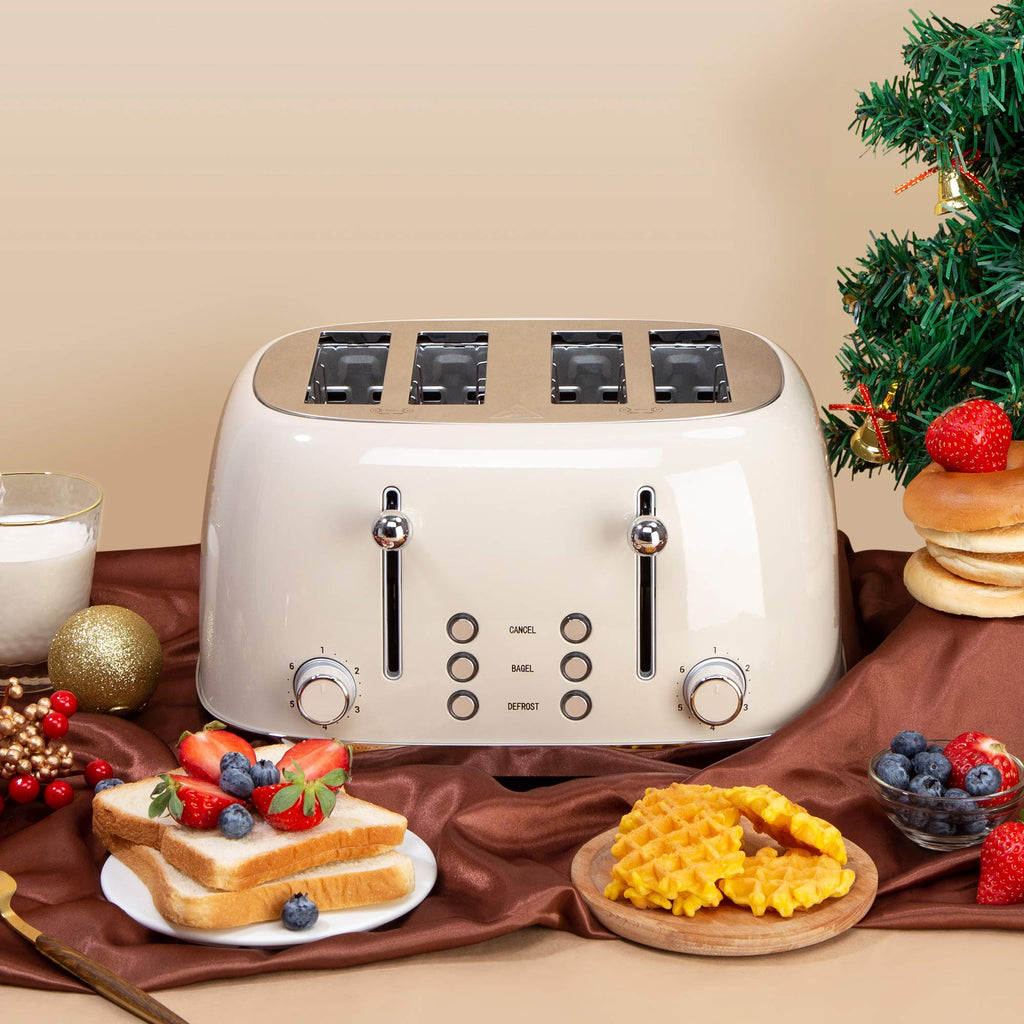 4 Slice Retro Stainless Steel Toaster with Extra Wide Slots