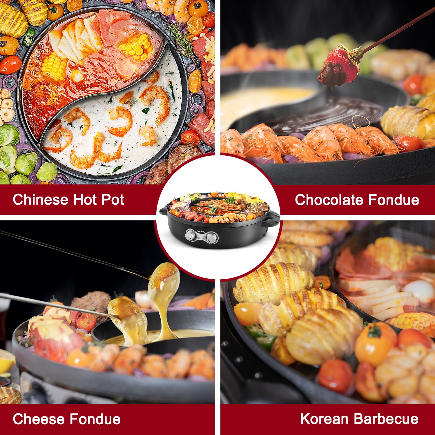 16.5 Inch Electric Hot Pot and Smokeless Korean BBQ Grill Combo