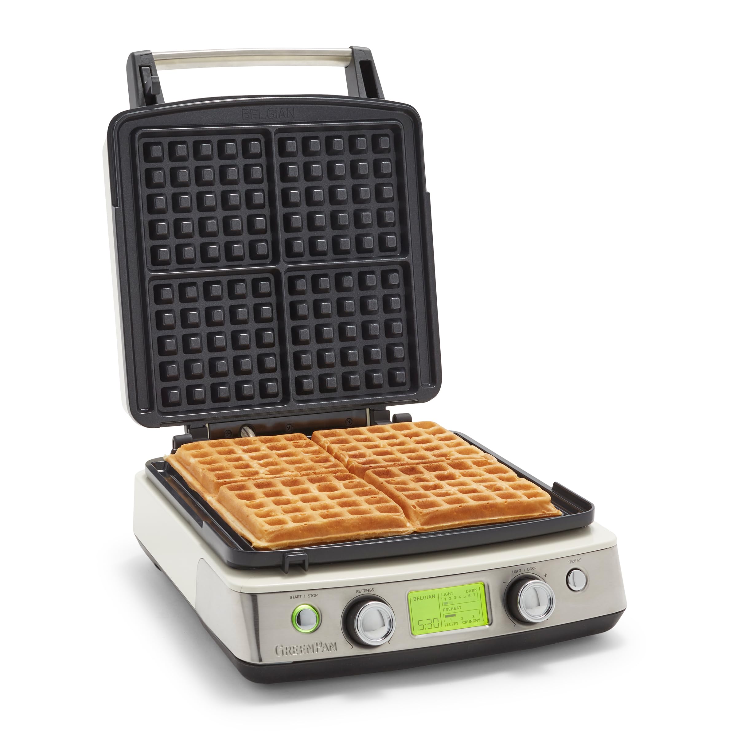 4 Square Belgian and Classic Waffle Maker with Ceramic Nonstick Plates