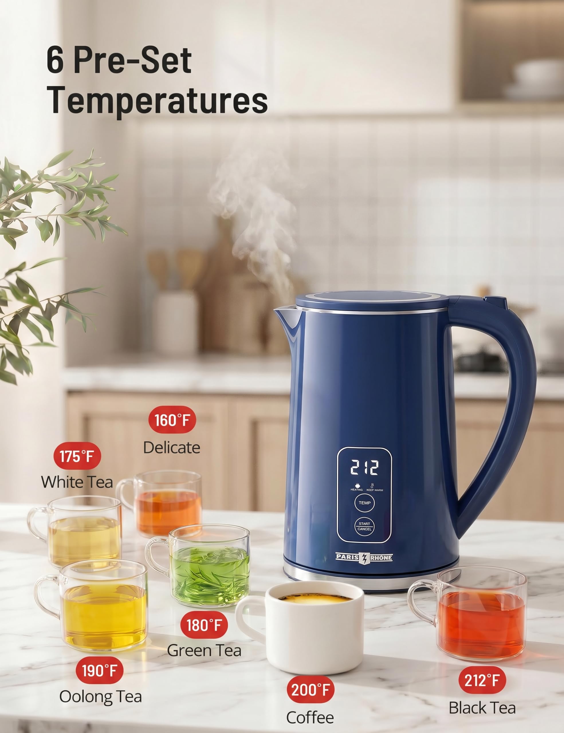 1.7L Digital Electric Kettle with Six Presets and Cool Touch Body