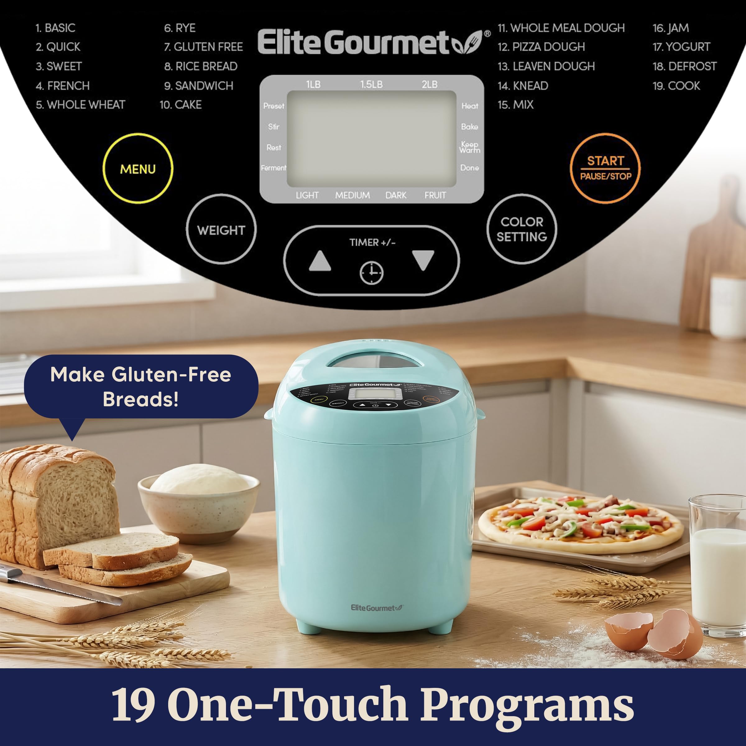 Programmable Bread Maker with 19 Programs and 3 Loaf Sizes