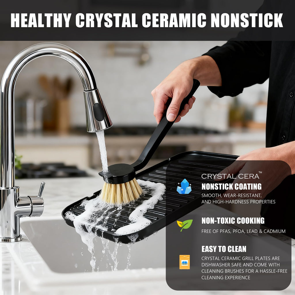 6 in 1 Electric Contact Grill and Griddle with Waffle Plates and Probe