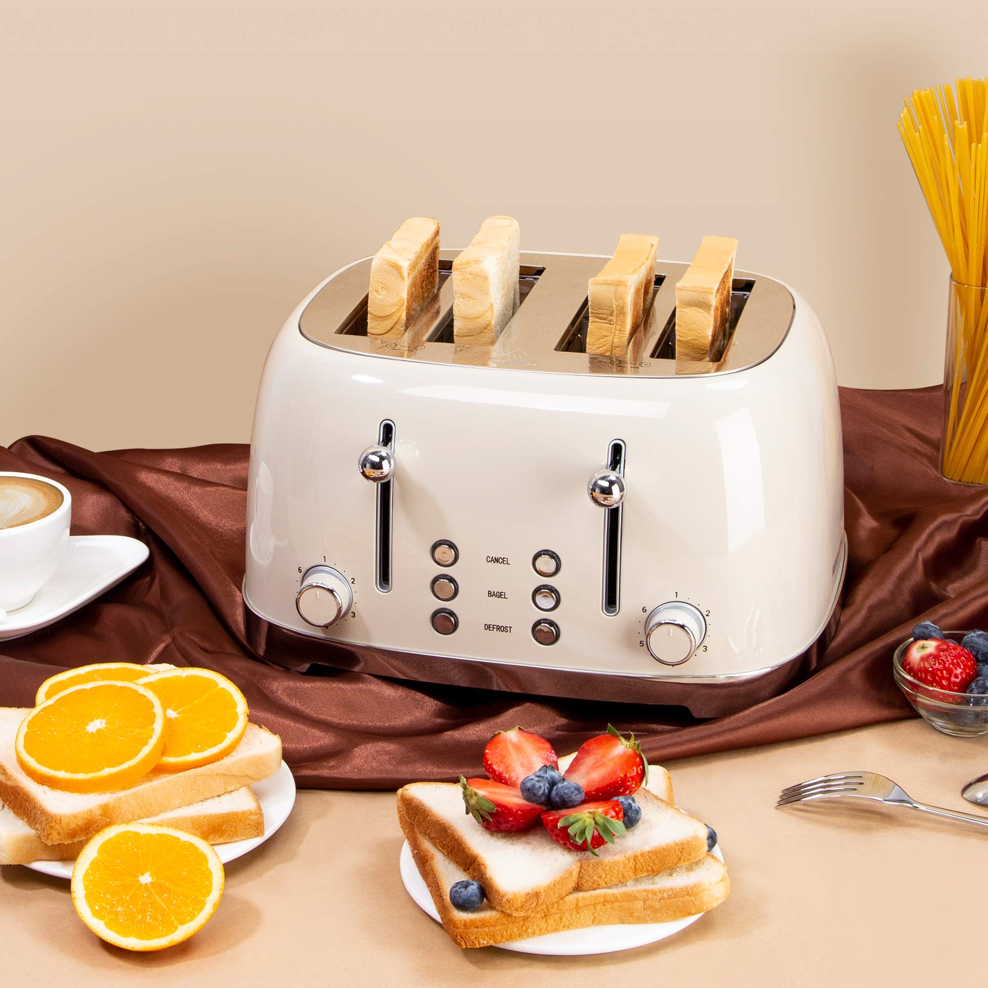 4 Slice Retro Stainless Steel Toaster with Extra Wide Slots