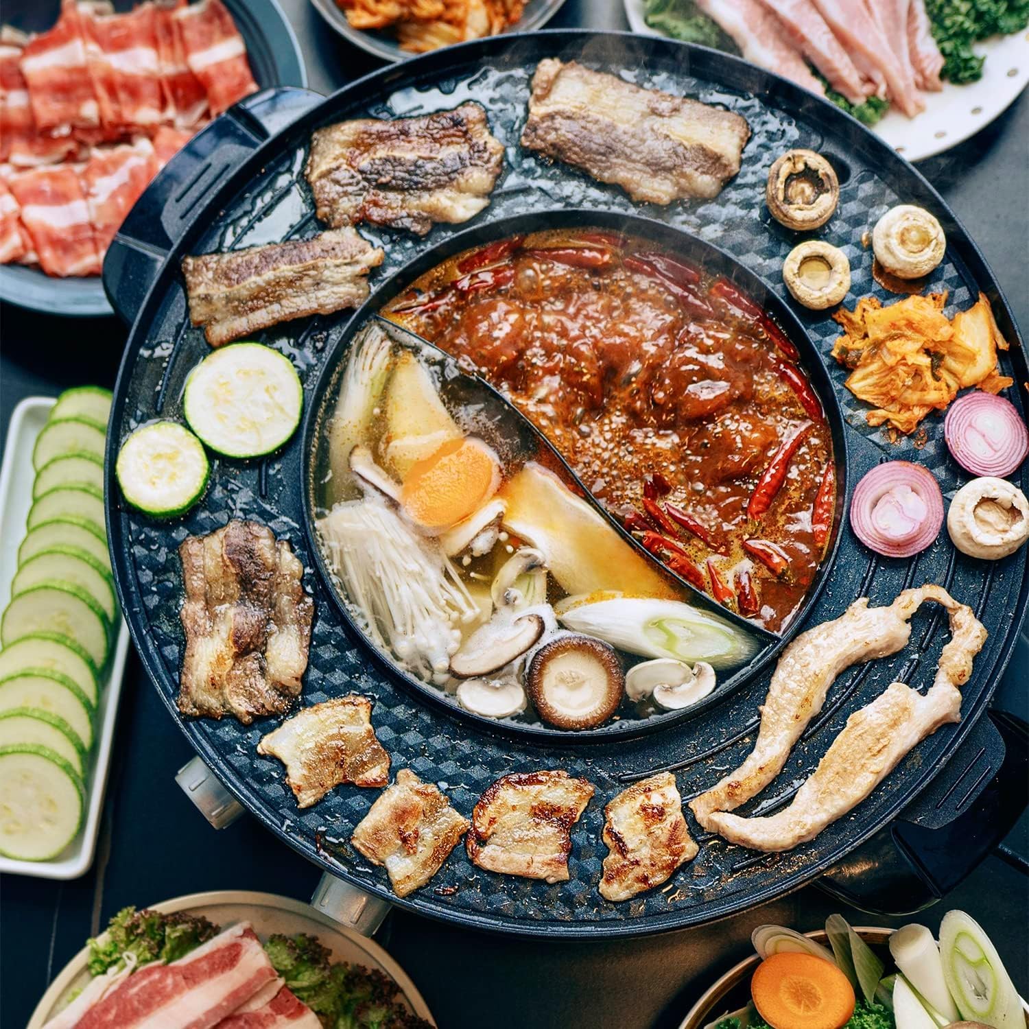 16.5 Inch Electric Hot Pot and Smokeless Korean BBQ Grill Combo