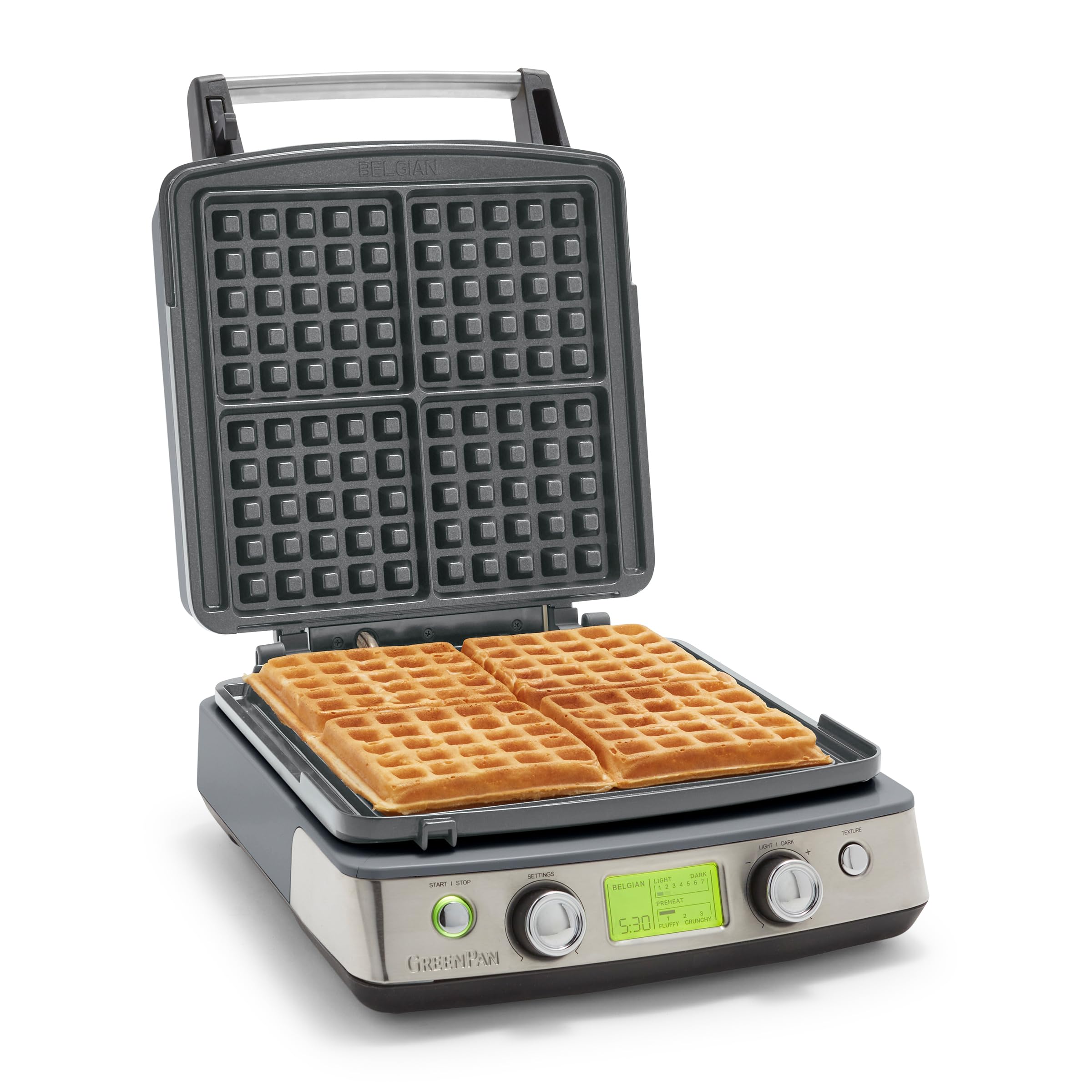 4 Square Belgian and Classic Waffle Maker with Ceramic Nonstick Plates