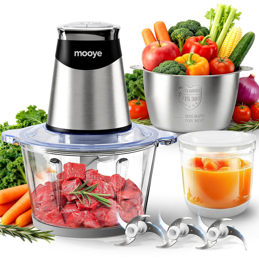 Electric Food Chopper Meat Grinder with Three Bowls and Copper Motor