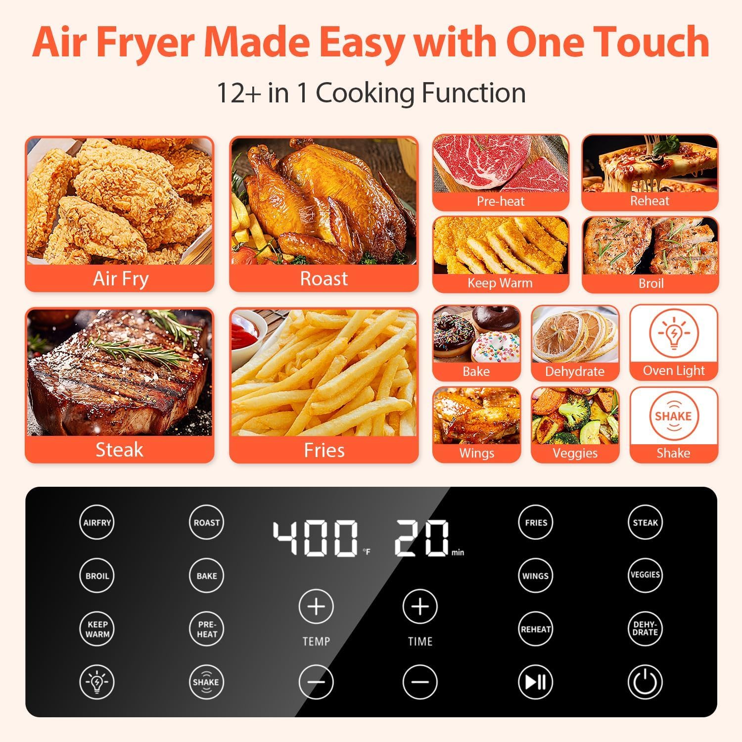 5.8QT Large Digital Air Fryer with Clear Window and 12 Cooking Functions