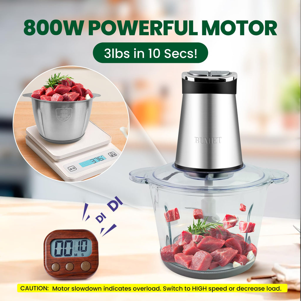 800W 12 Cup Food Chopper with LED Timer and Six Tiered Blades