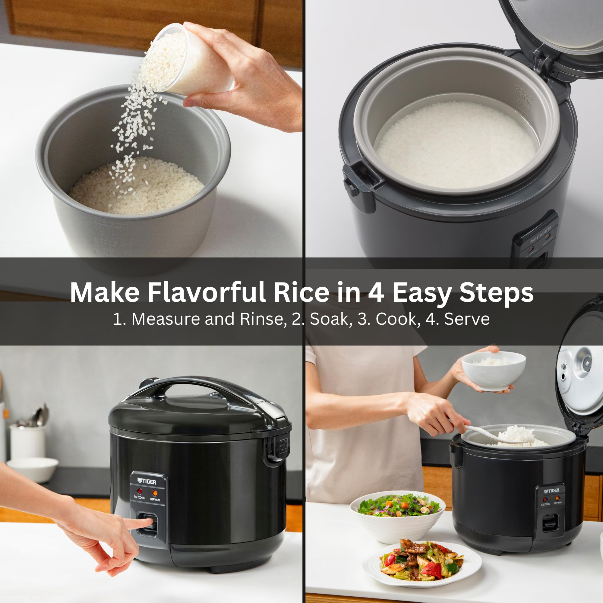 White Rice Cooker with Nonstick Pot Retractable Cord and 12 Hour Keep Warm