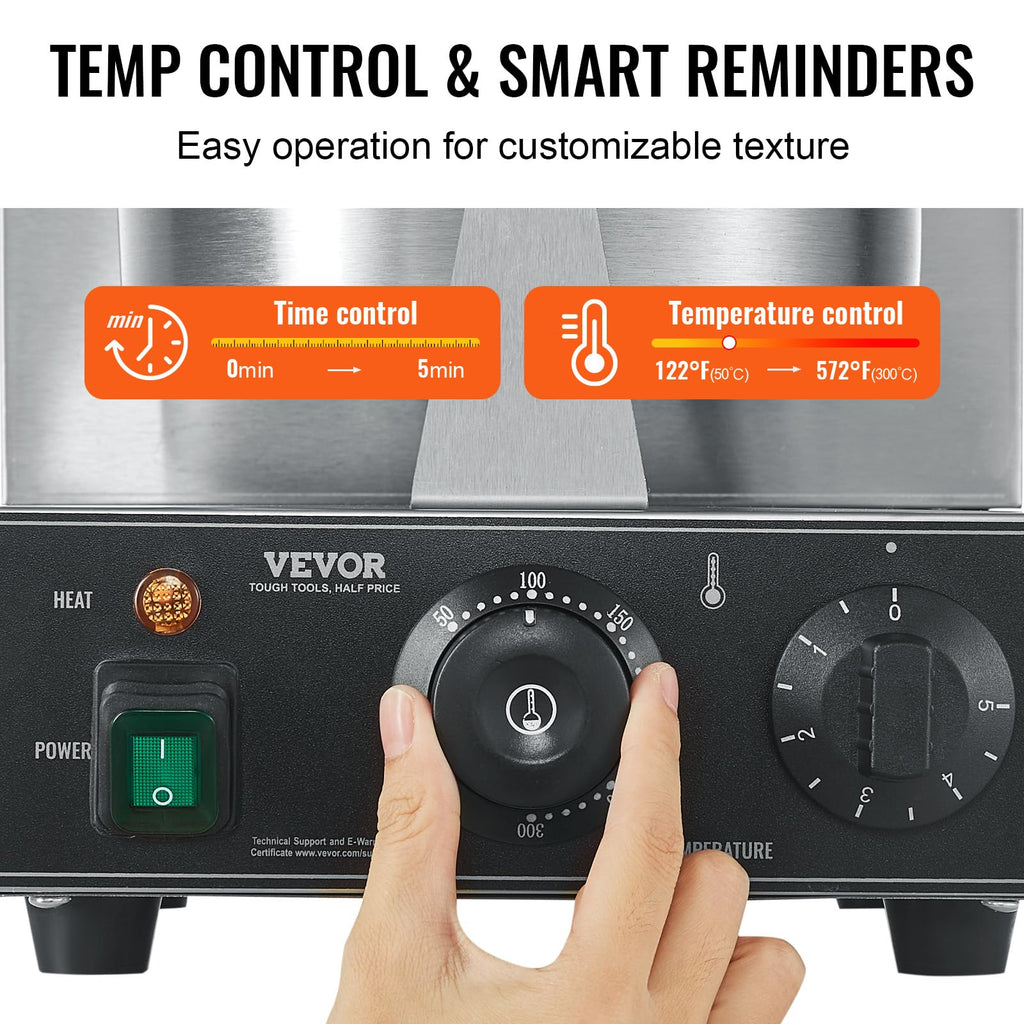 Commercial Stainless Steel Waffle Maker with Browning and Timer Control