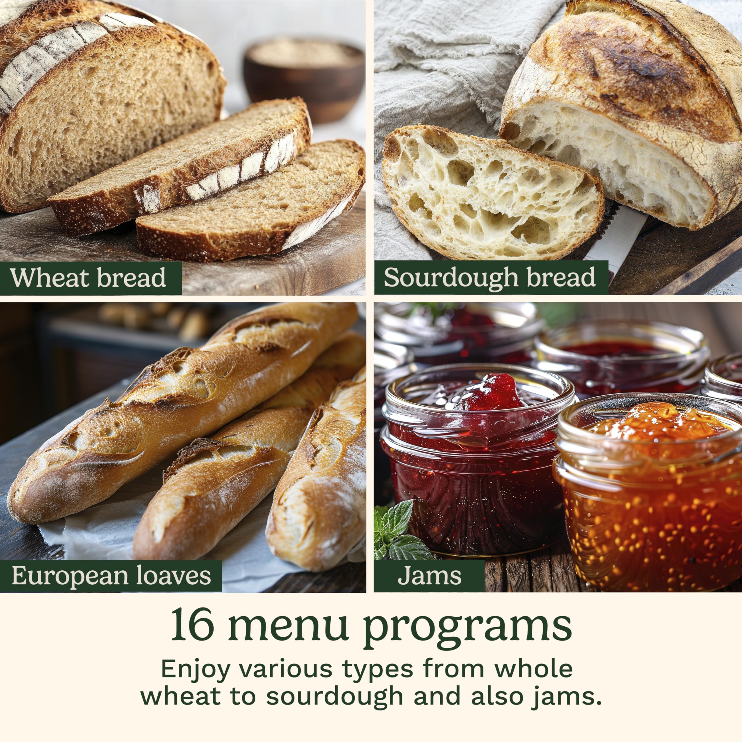 Convection Bread Maker with 16 Programs and 3 Loaf Sizes up to 2 Pounds