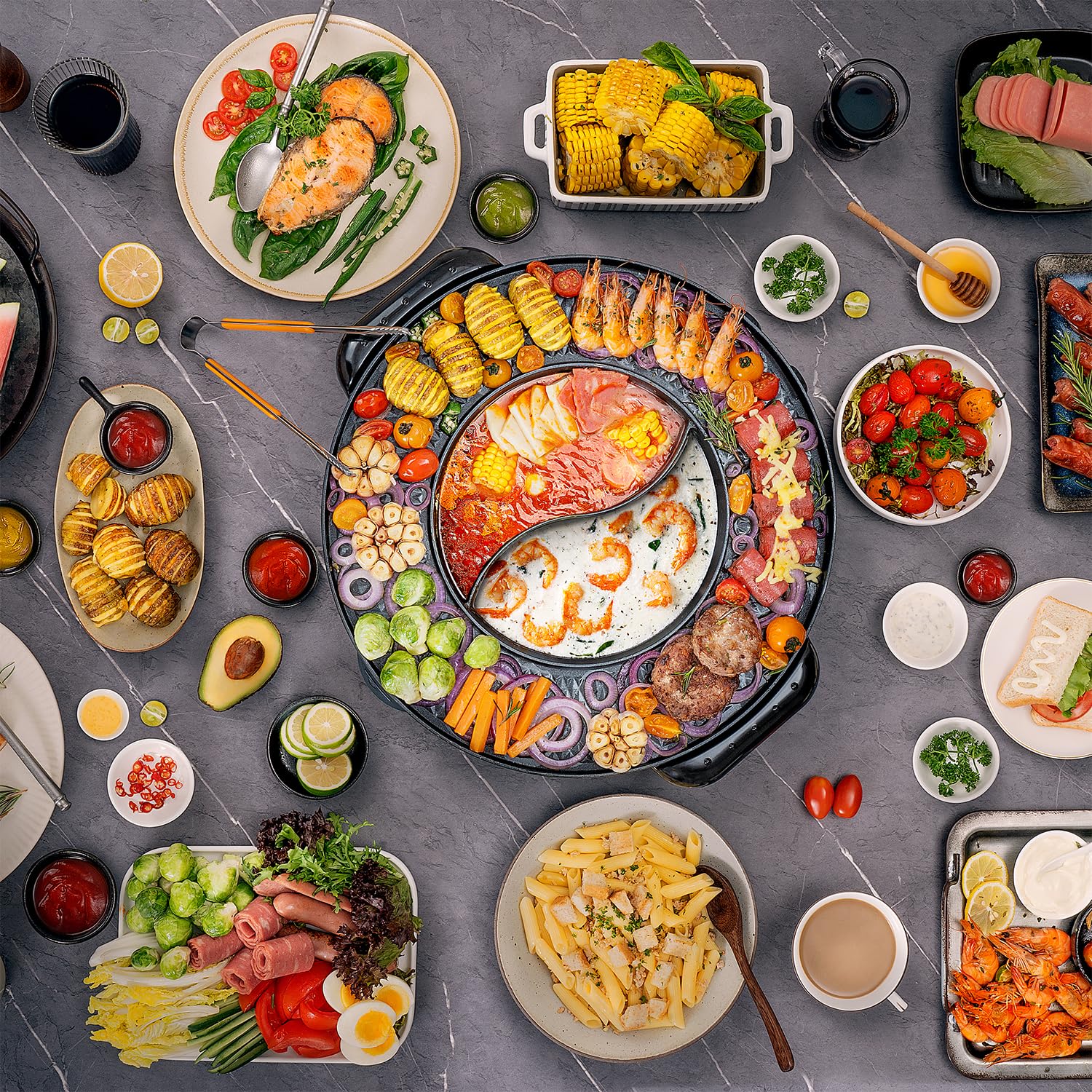 16.5 Inch Electric Hot Pot and Smokeless Korean BBQ Grill Combo